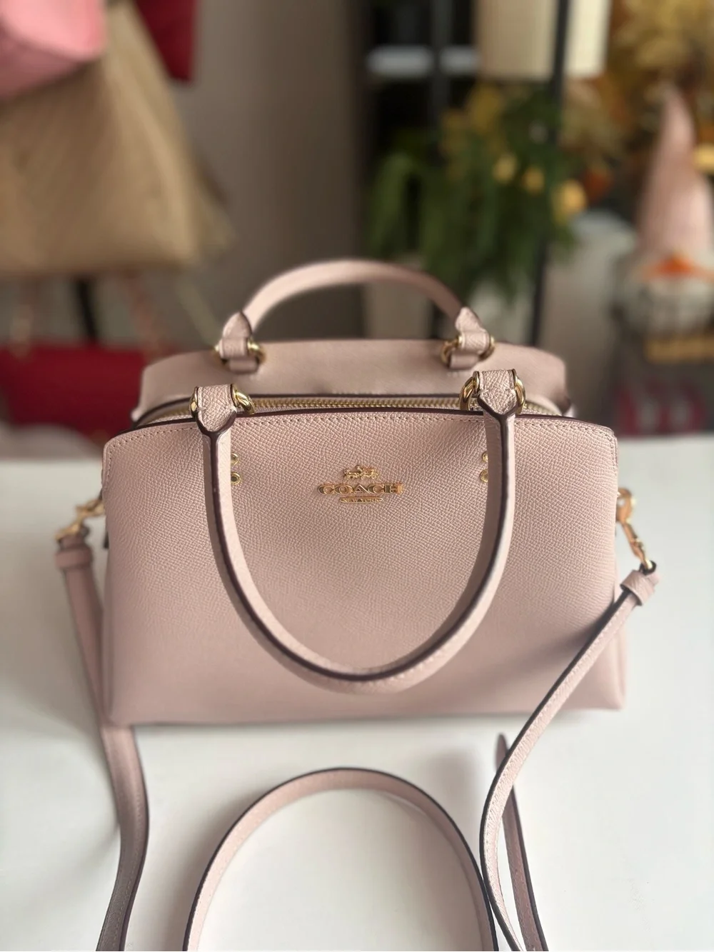 Coach Pebbled Leather Satchel in Mauve